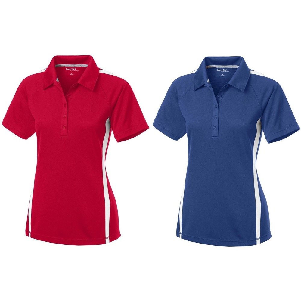 2 Sport-Tek Women's LST685 PosiCharge Micro-Mesh Colorblock Polo - Blue, Red- XL